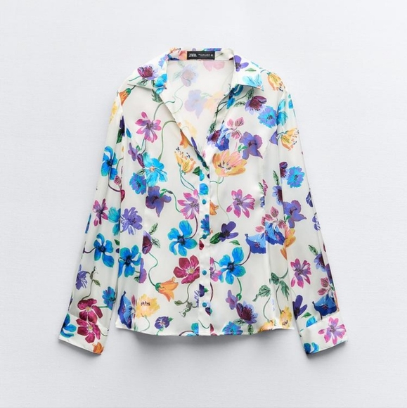 SATIN SHIRT WITH FLORAL PRINT SIZE L - Picture 6 of 8